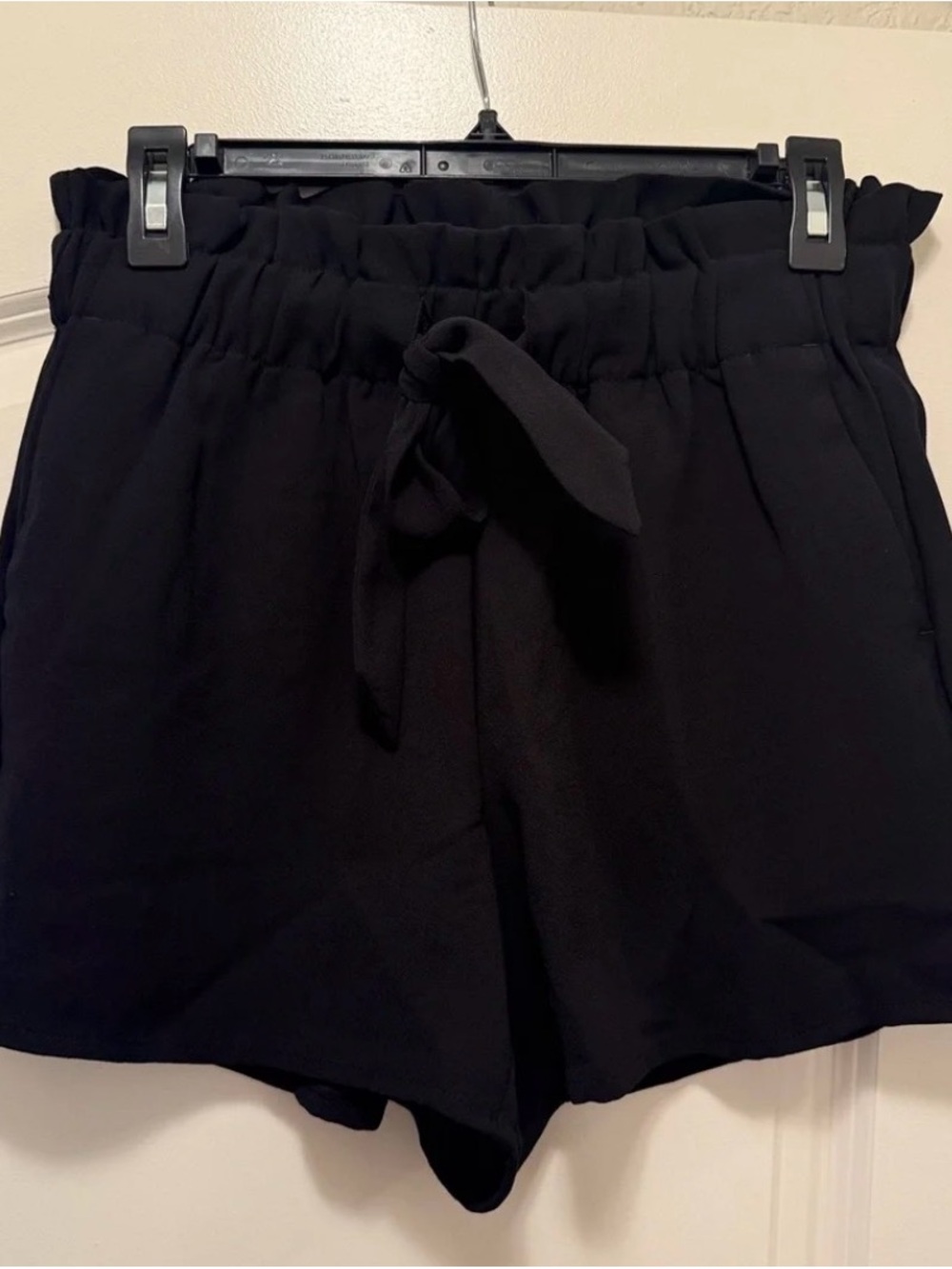 LOFT Black High-Waist Paperbag Tie Shorts